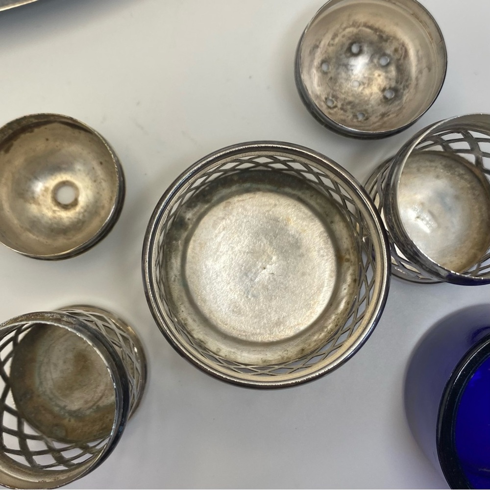 Silver plate and cobalt cruet set - Picture 6 of 6